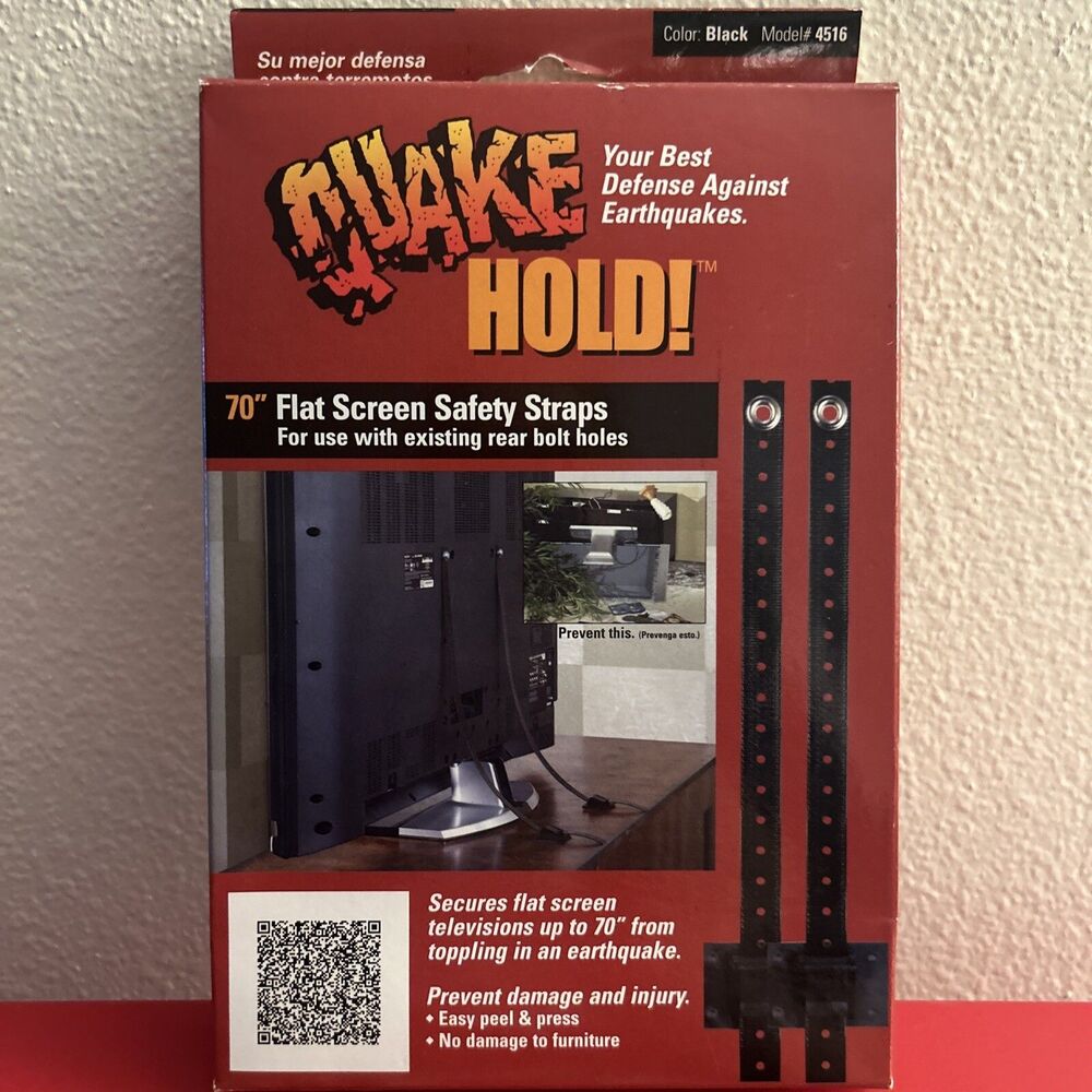 Quake Hold 70'' Flat Screen TV Monitor Safety Straps : Secures TV from Falling